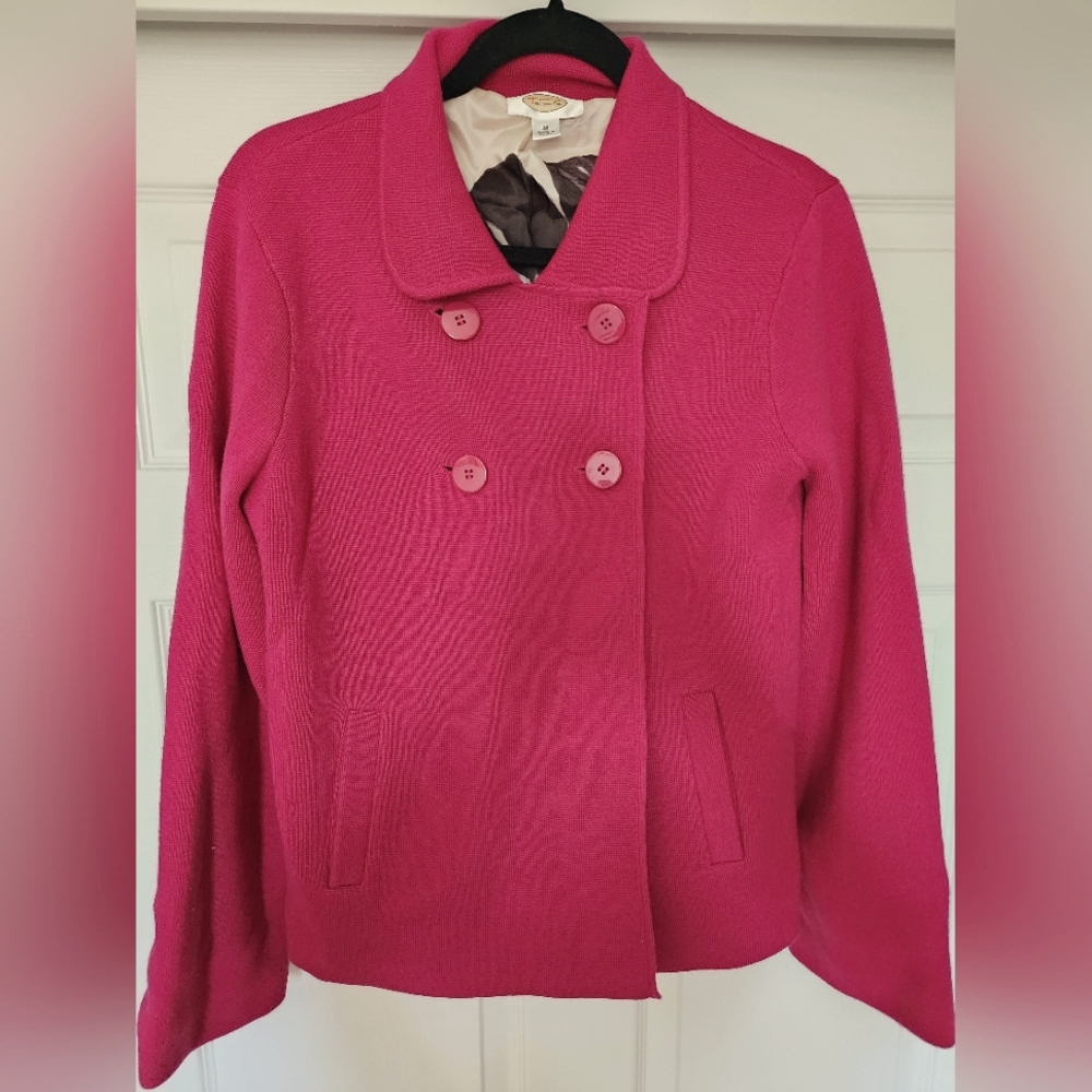 Talbots Fuchsia Double-Breasted Knit Jacket